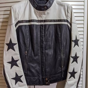 Vintage Moto Leather Jacket w/ Star Accents